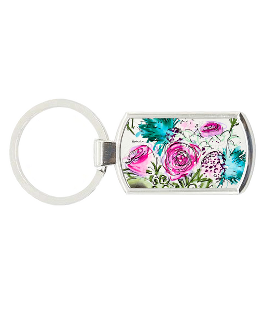 Roses and Blue Thistles Keyring