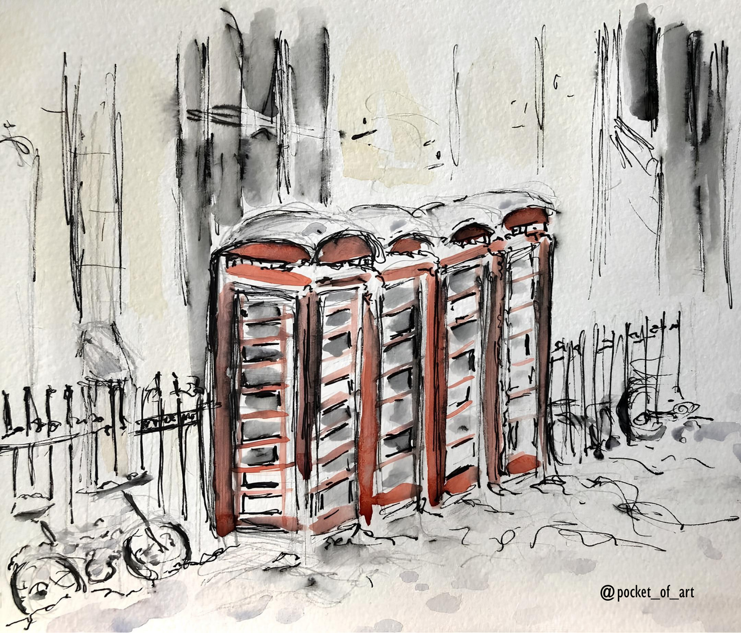 Teddy with phone boxes in the snow Tshirt