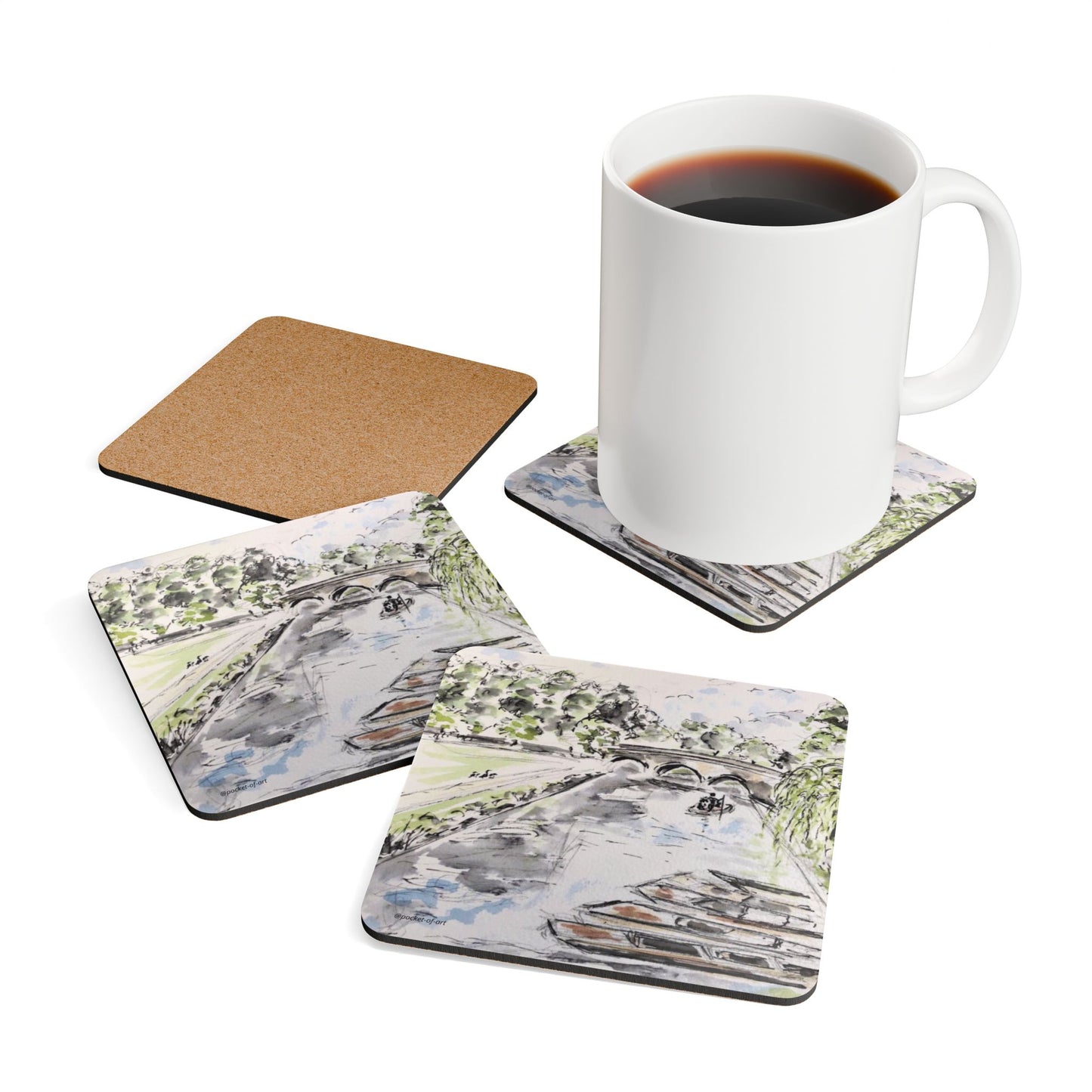 Artistic Coaster Set - Riverside Punts Cambridge