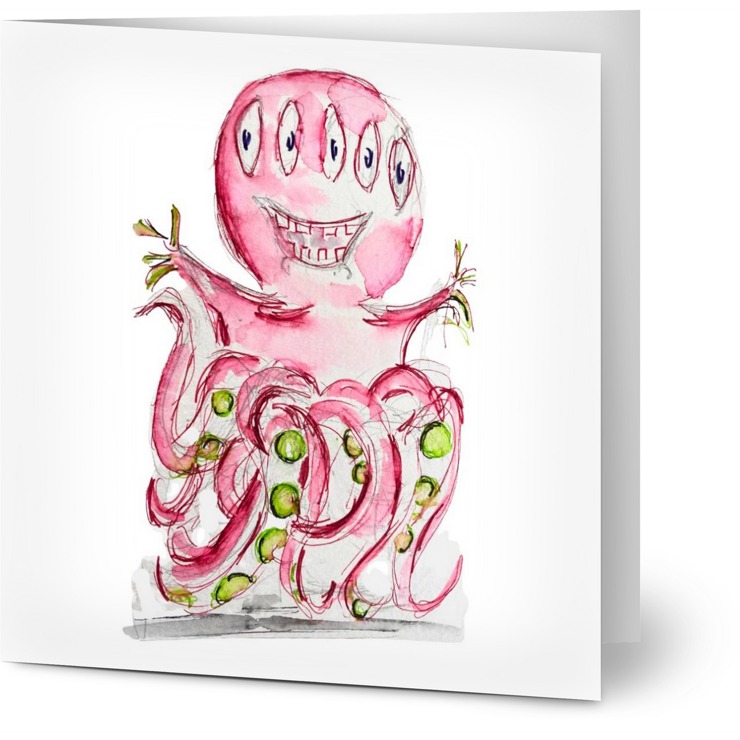 Monster Pink Octopus Greeting Cards (Pack of 10) with Envelopes