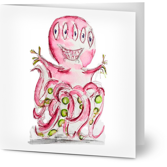 Monster Pink Octopus Greeting Cards (Pack of 10) with Envelopes