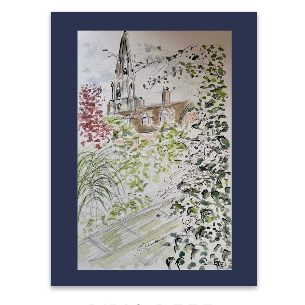 View from Westcott Chapel, Cambridge Watercolour