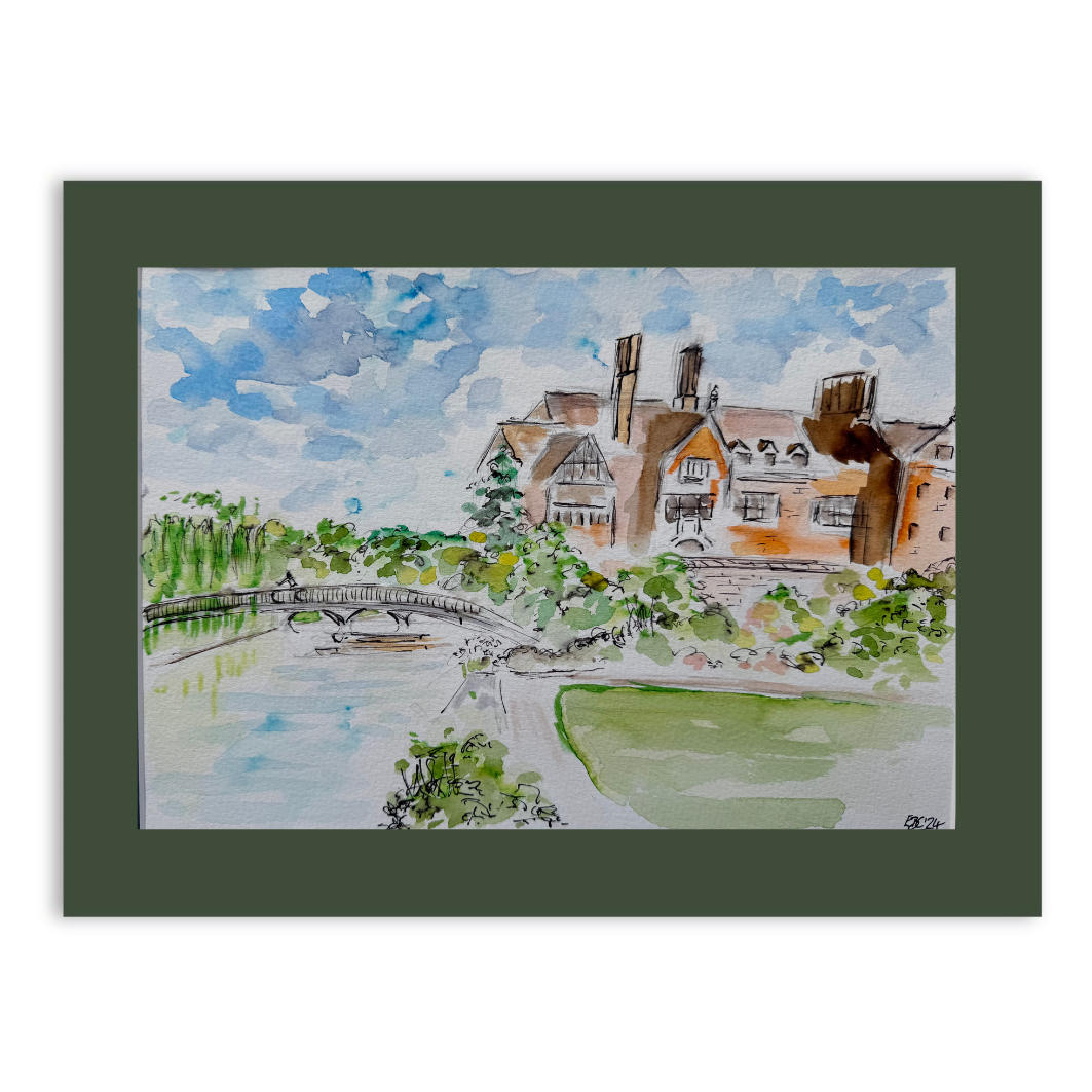 Trinity Hall Riverside, Cambridge watercolour