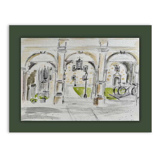 Cambridge College Arches watercolour