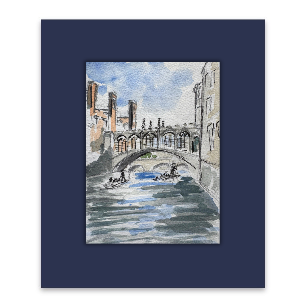 Cambridge Bridge of Sighs Punting watercolour