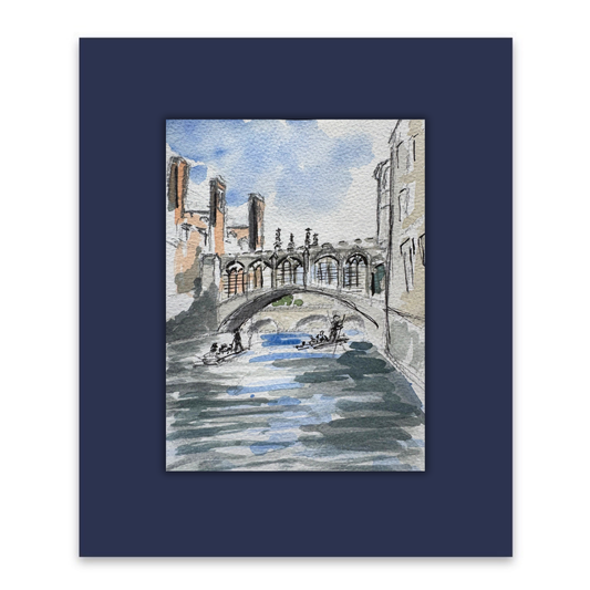 Cambridge Bridge of Sighs Punting watercolour