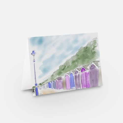 Beach huts all in a row - Greetings Card