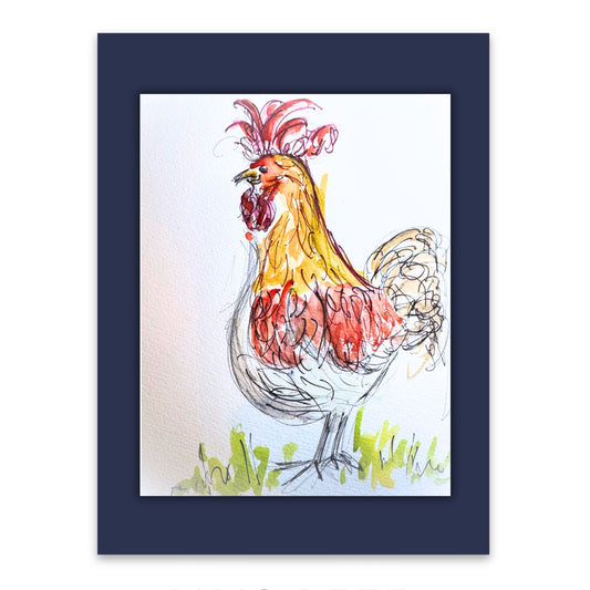 Striking Cockerel watercolour