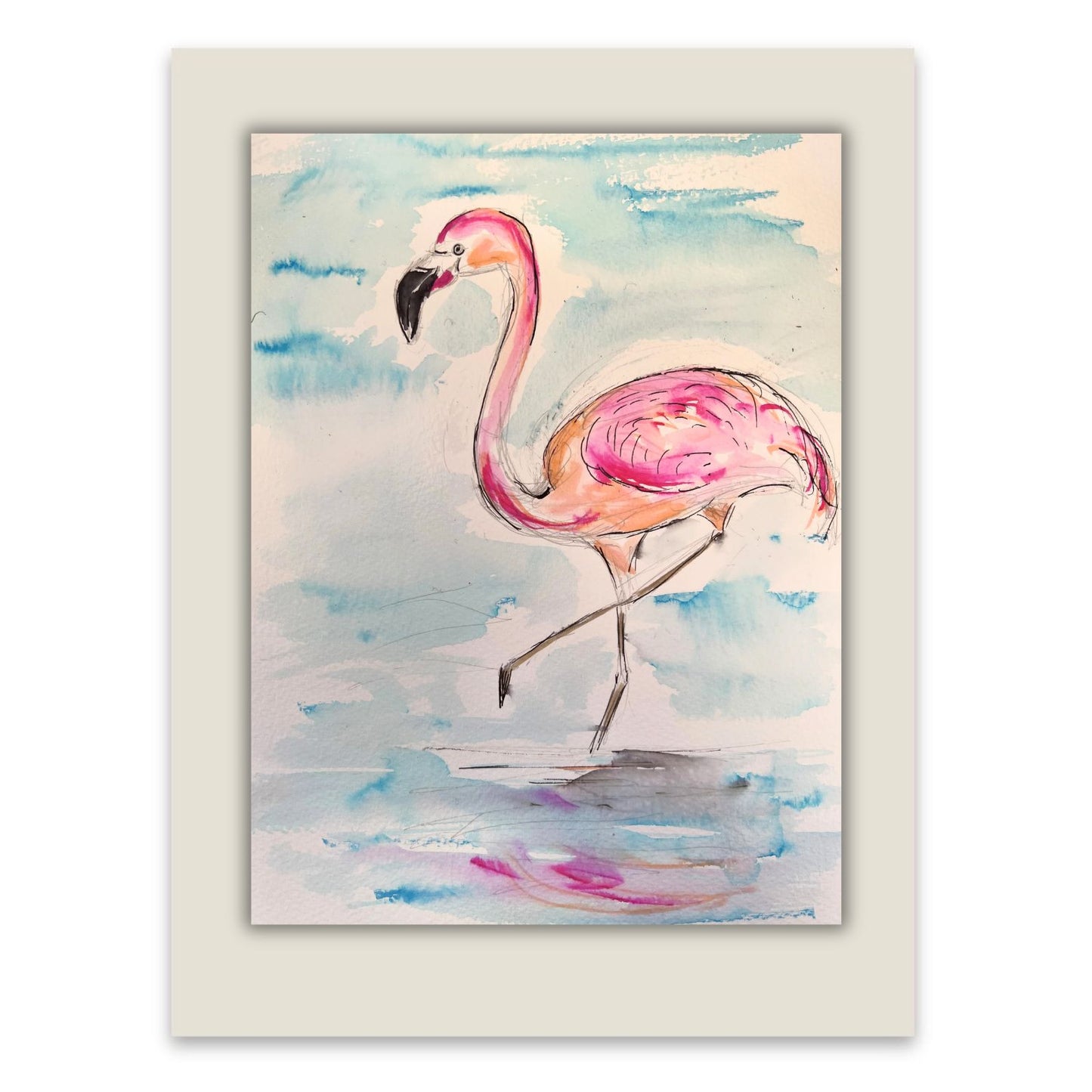 Vibrant Flamingo watercolour