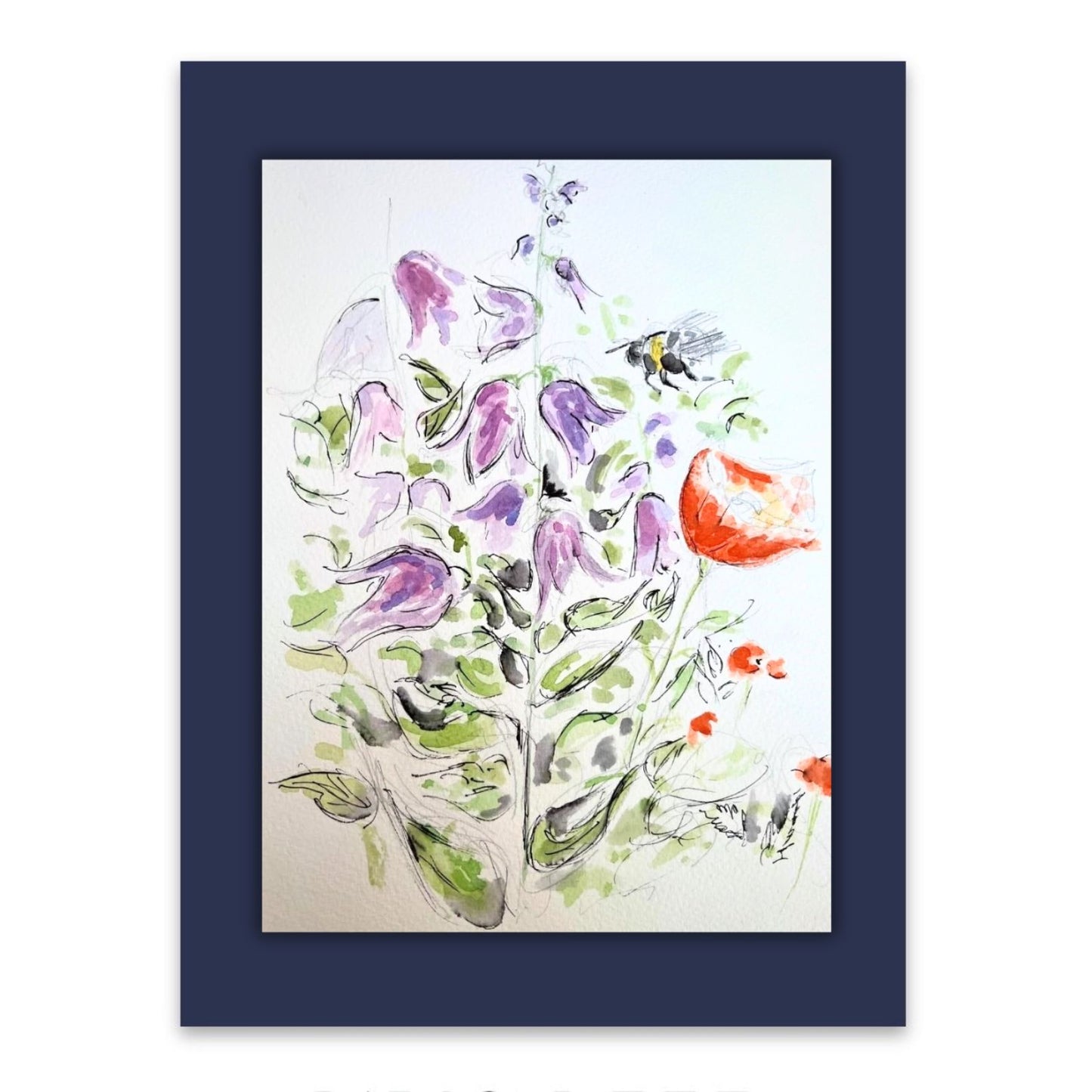 Poppies and bees watercolour