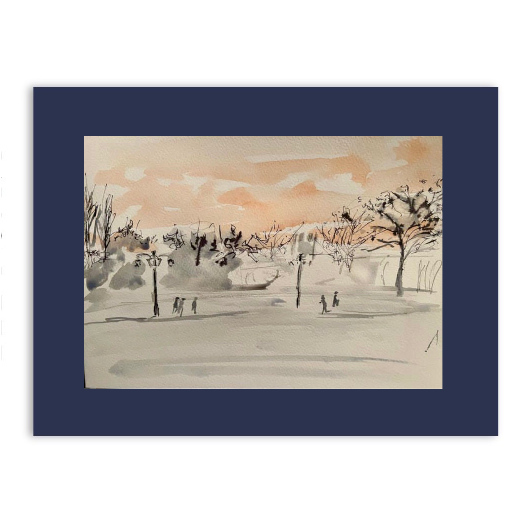 A misty morning on Parker's Piece watercolour