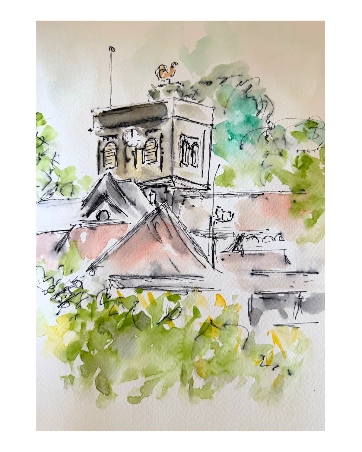 St John's Loughton roof tops watercolour