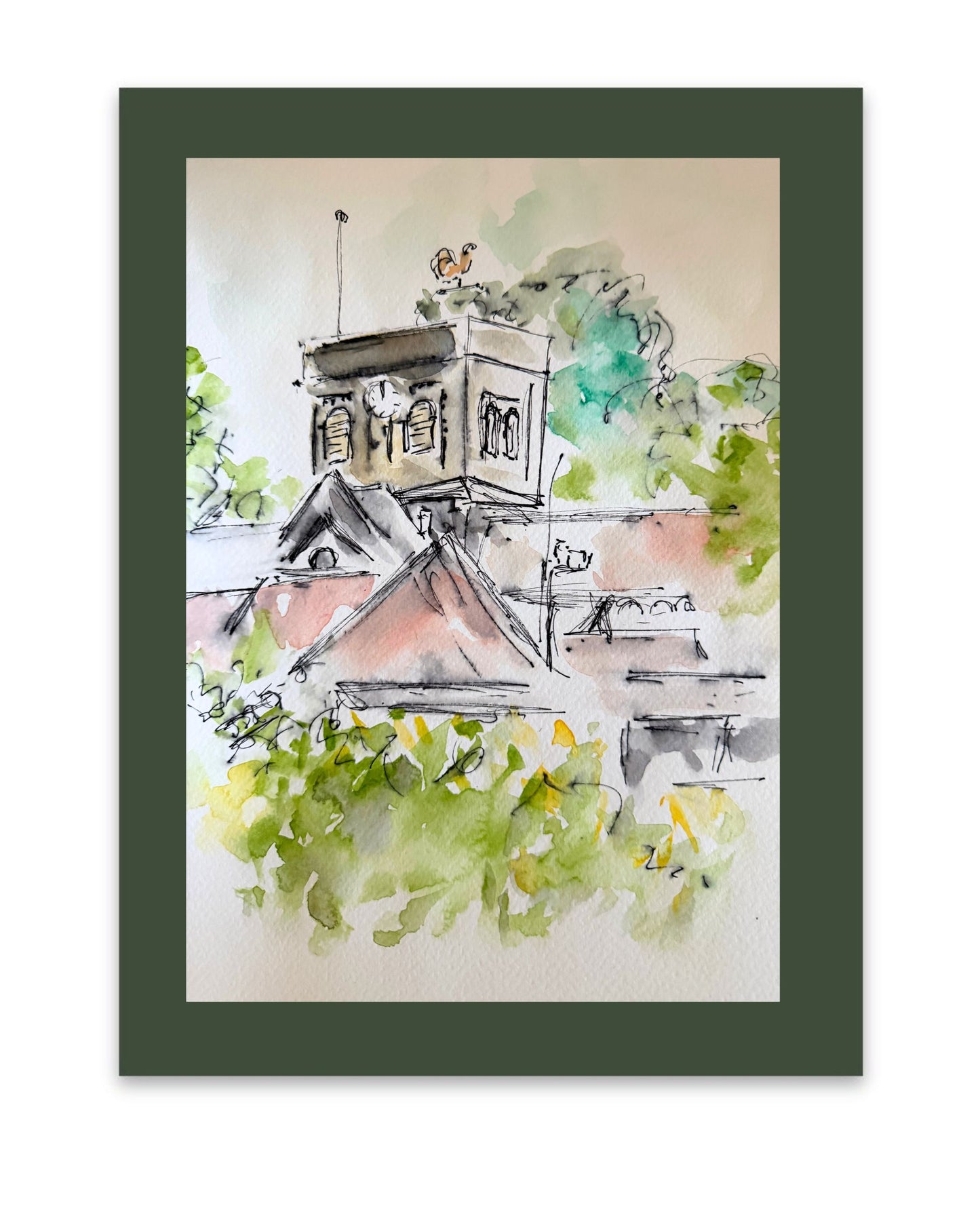 St John's Loughton roof tops watercolour
