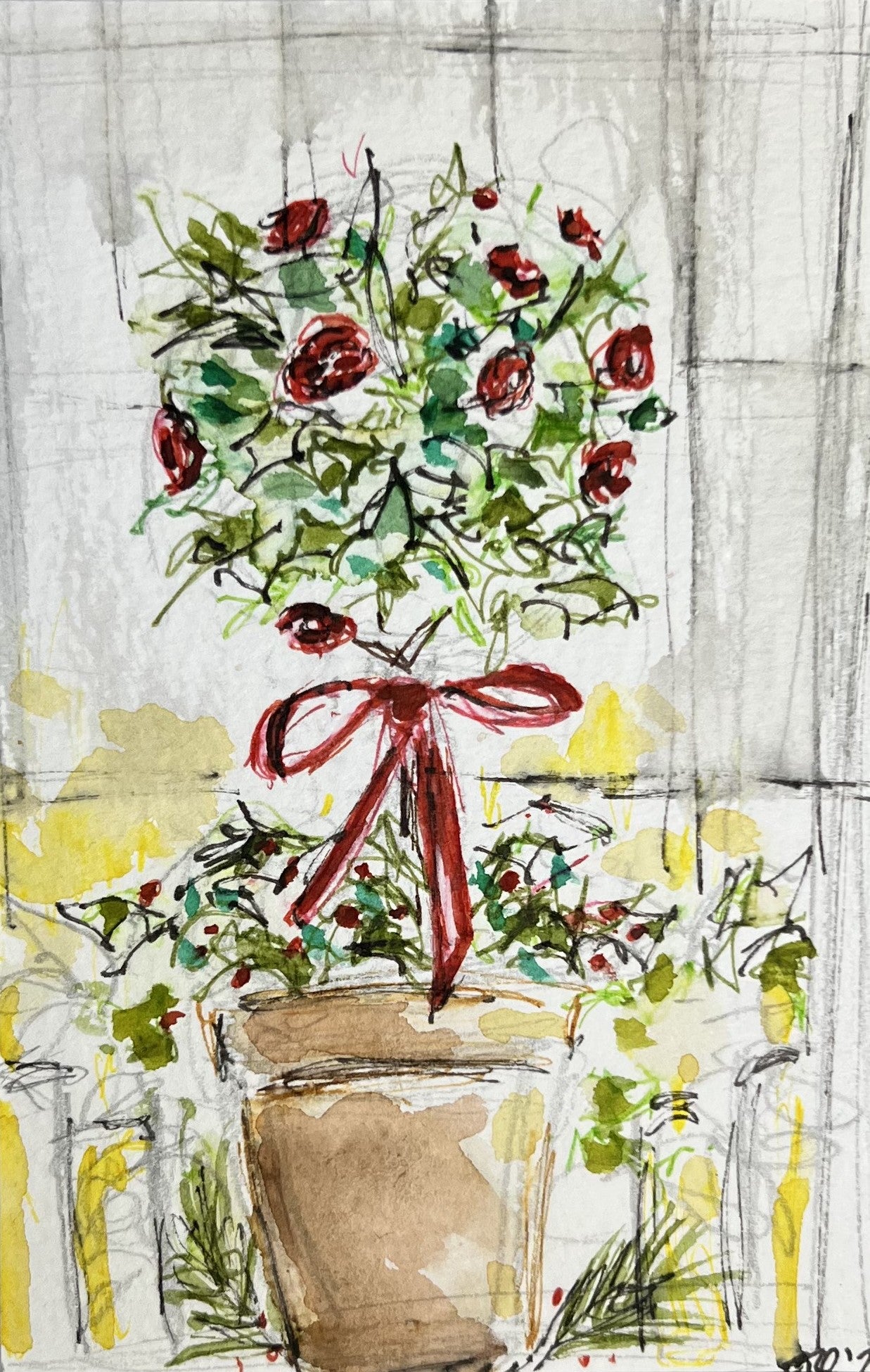 Rose Pot in the window - Pocket of Art Watercolour