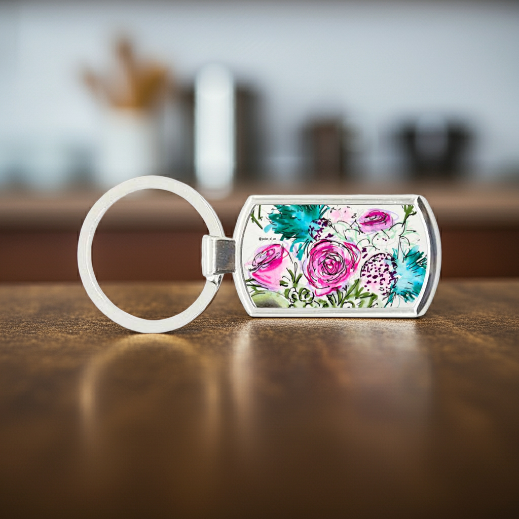 Roses and Blue Thistles Keyring