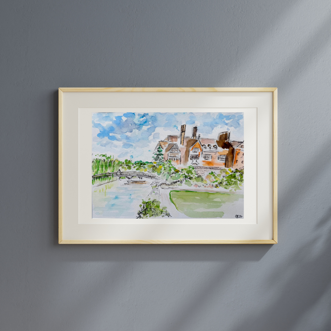Trinity Hall Riverside, Cambridge watercolour
