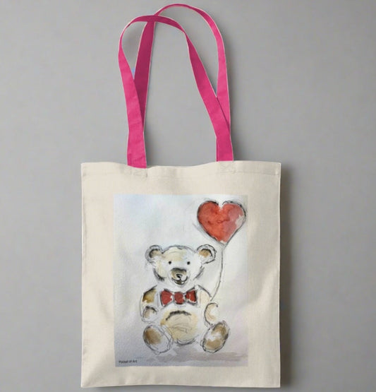 Tote Bag with Teddy and heart balloon