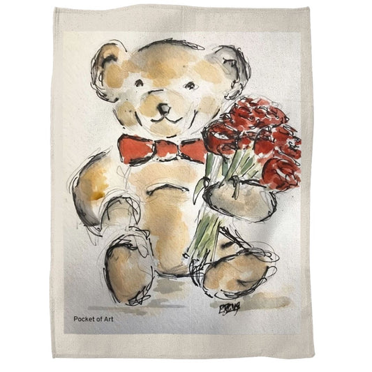 Tea Towel - Teddy with Roses