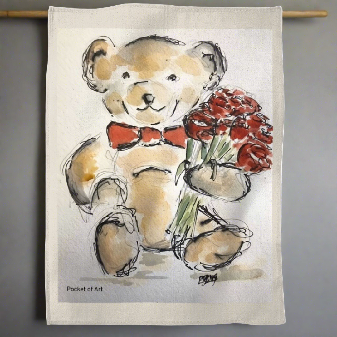 Tea Towel - Teddy with Roses