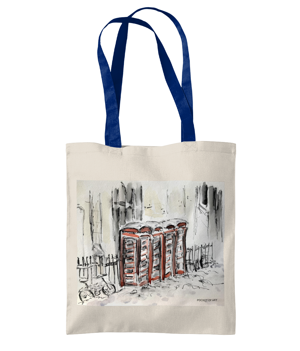 Tote Bag - Phone Boxes in the Snow - Pocket of Art Tote Bags