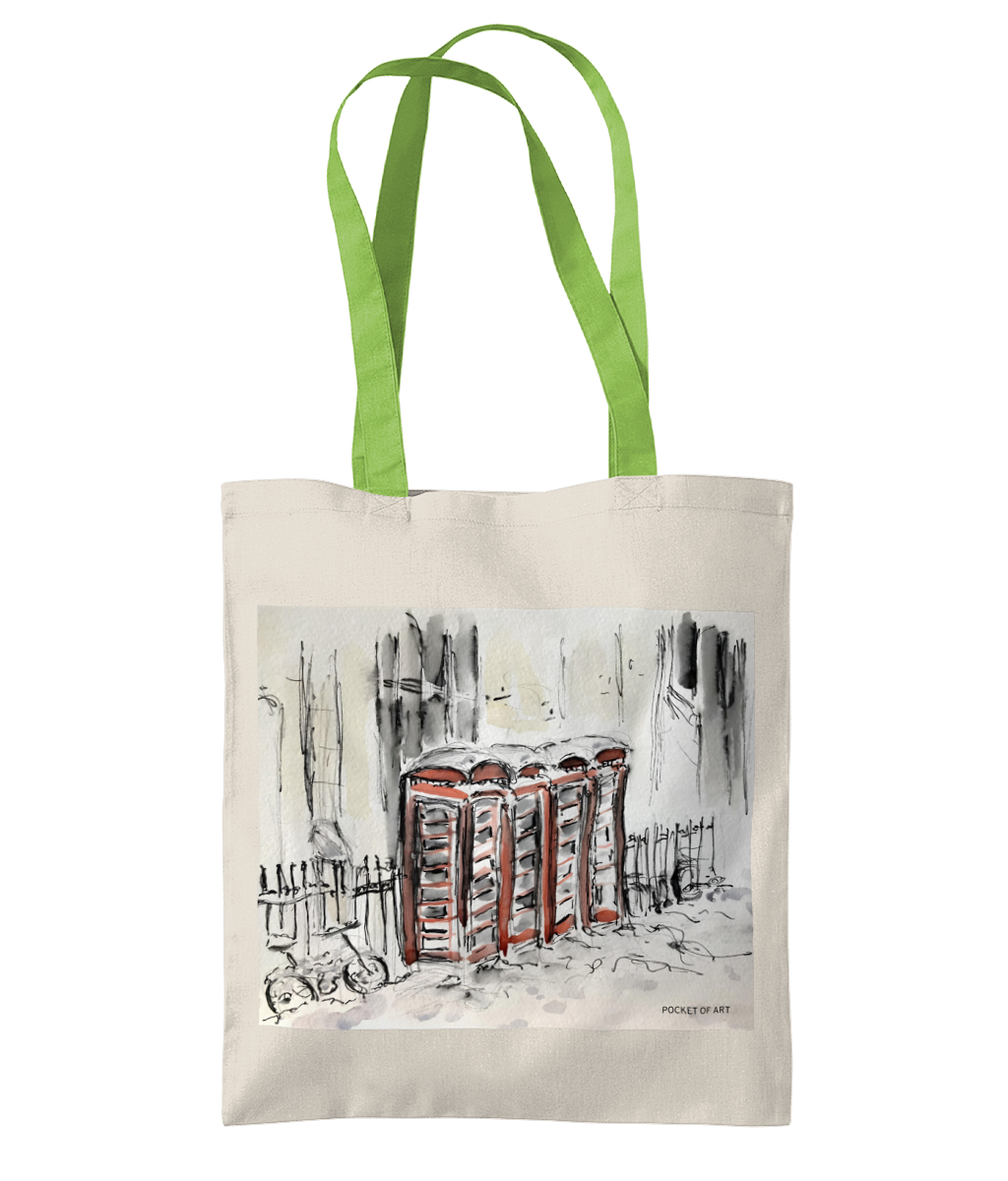 Tote Bag - Phone Boxes in the Snow - Pocket of Art Tote Bags