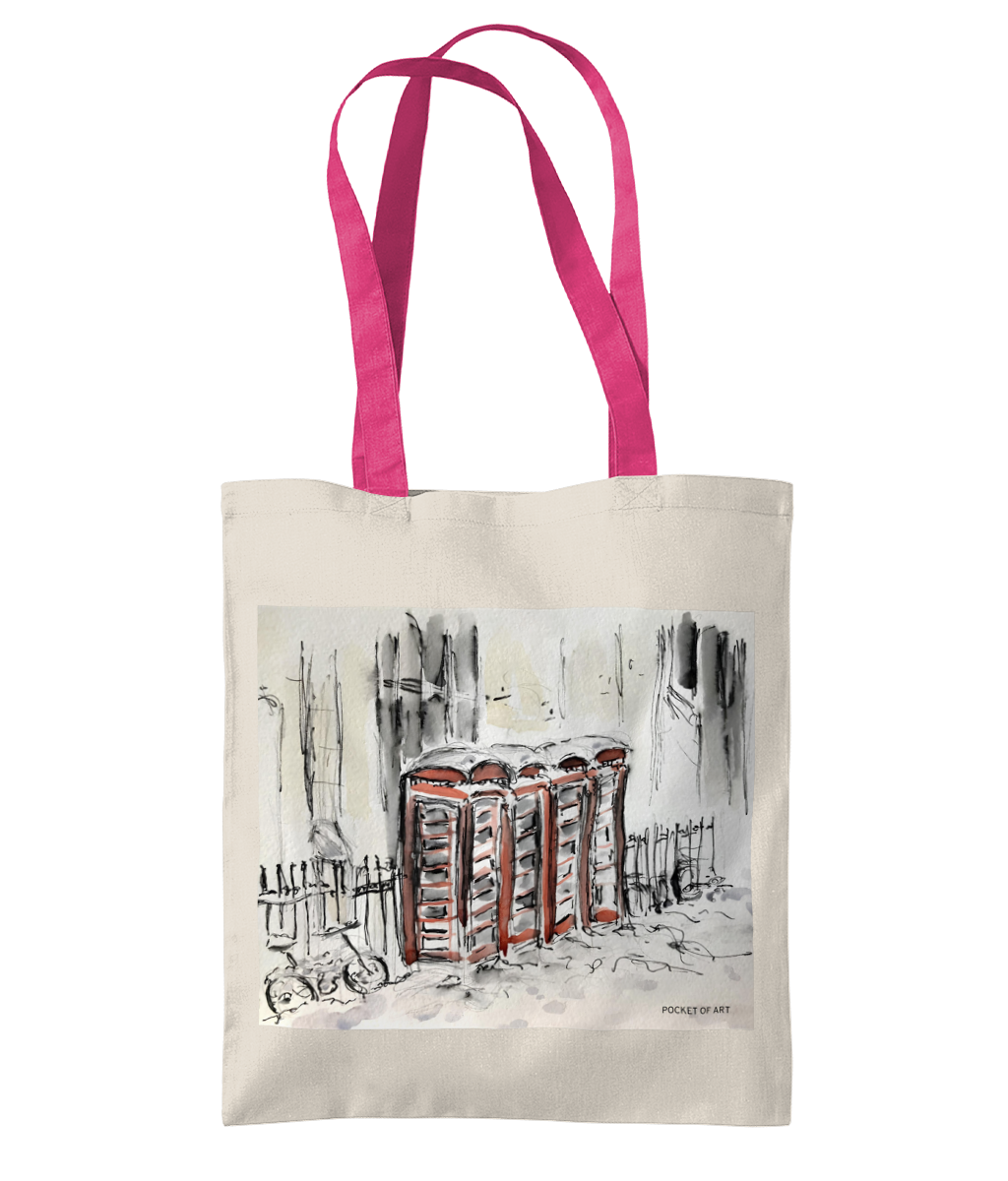 Tote Bag - Phone Boxes in the Snow - Pocket of Art Tote Bags