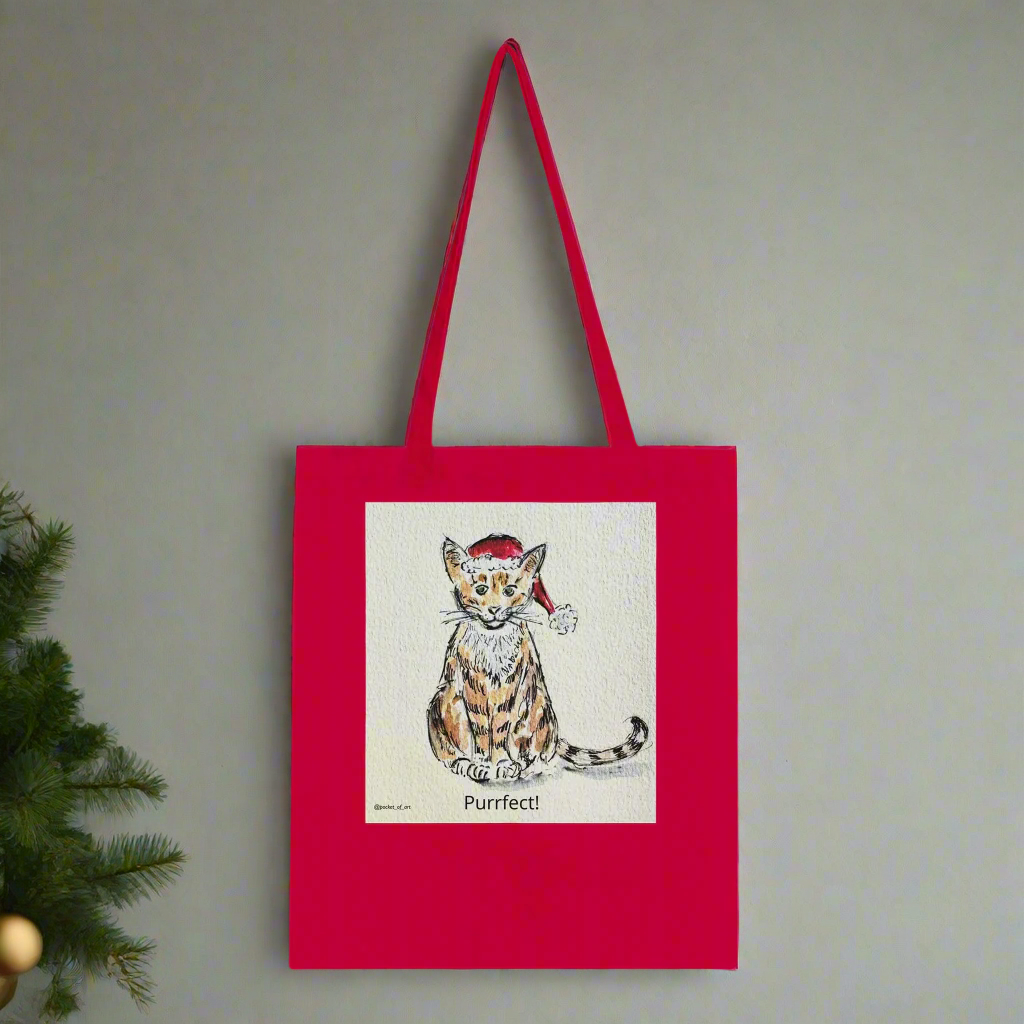 Tote Bag - Purrfect Christmas - Pocket of Art Tote Bags