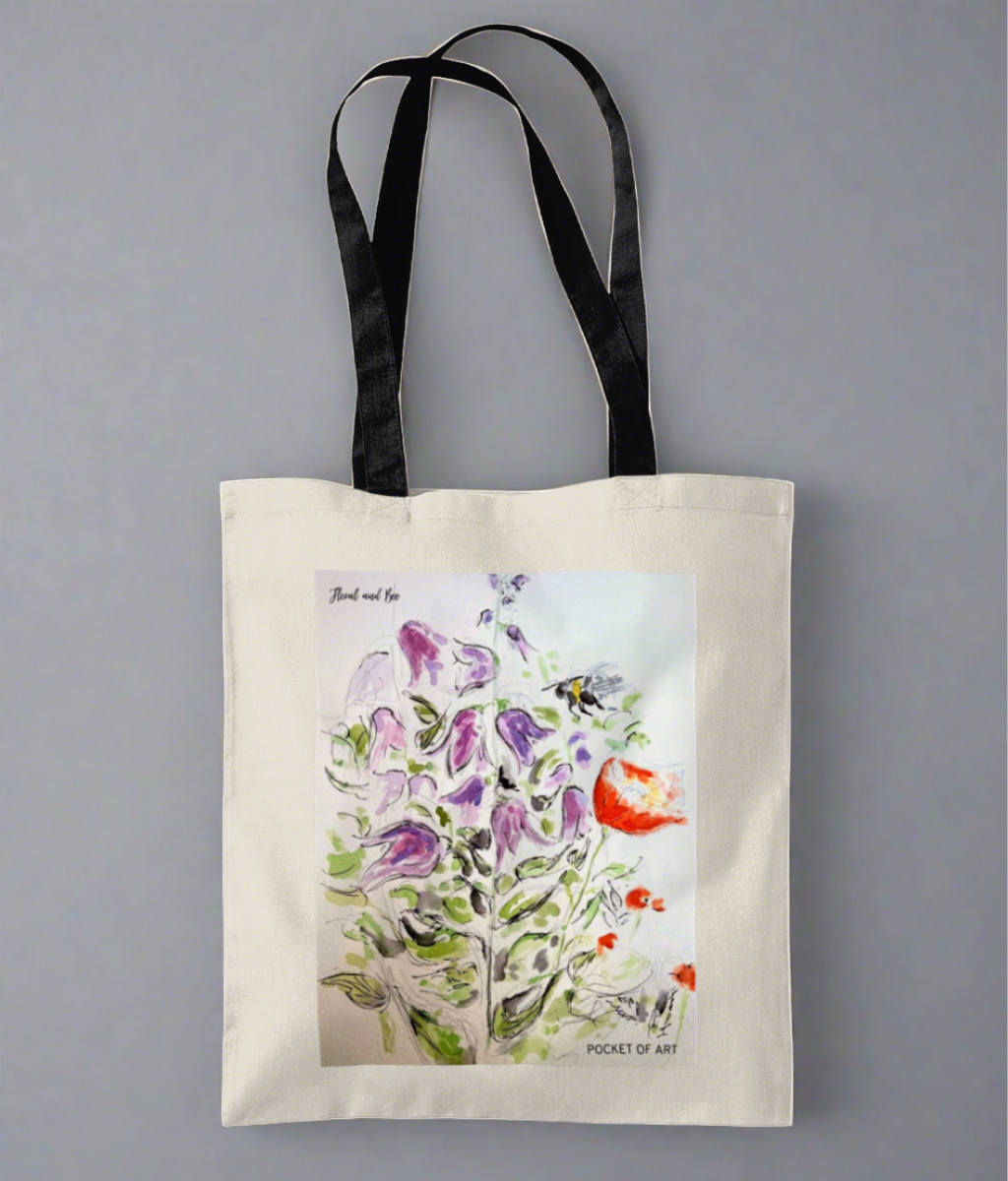 Tote Bag Floral and Bee - Pocket of Art Tote Bags