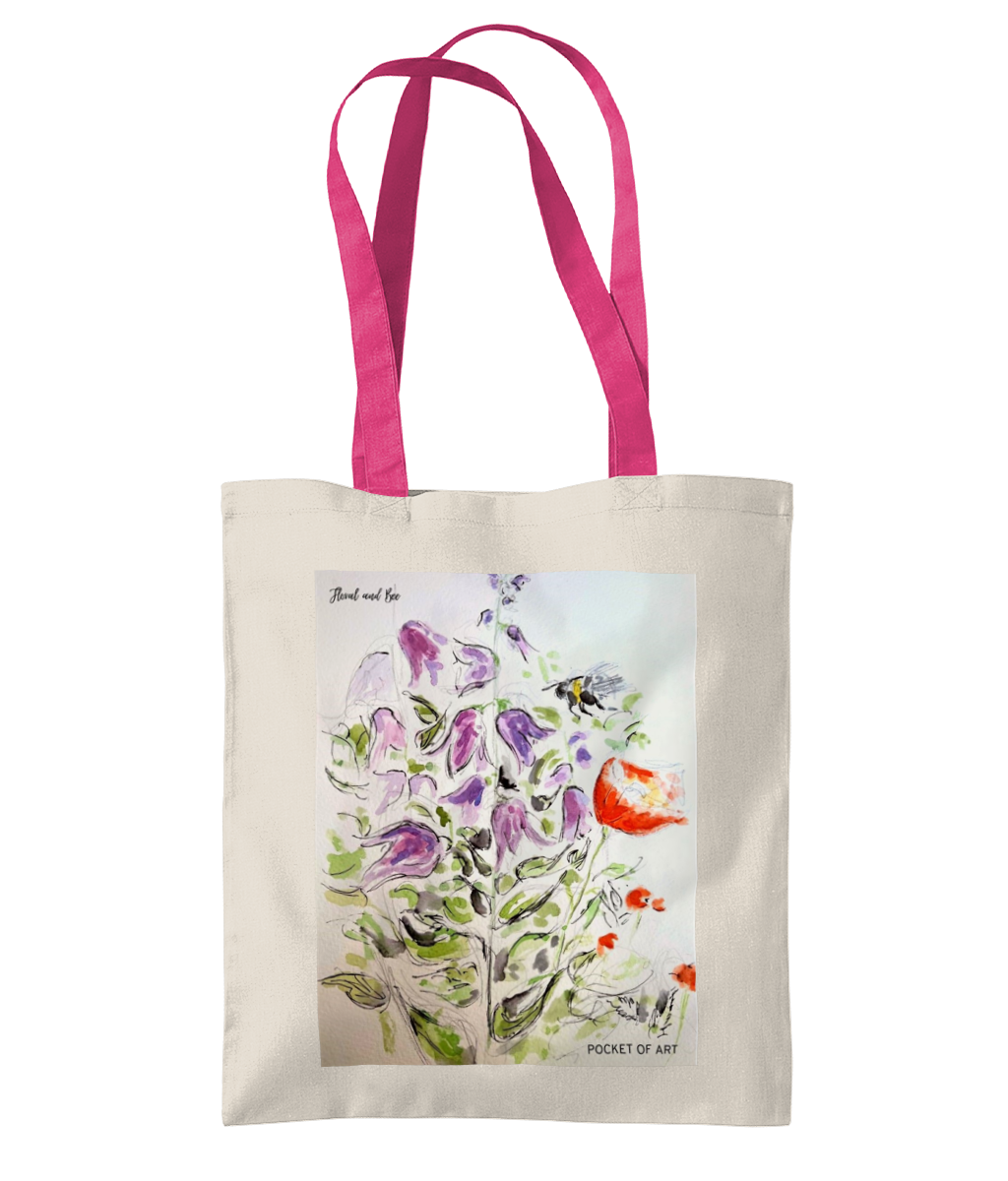 Tote Bag Floral and Bee - Pocket of Art Tote Bags