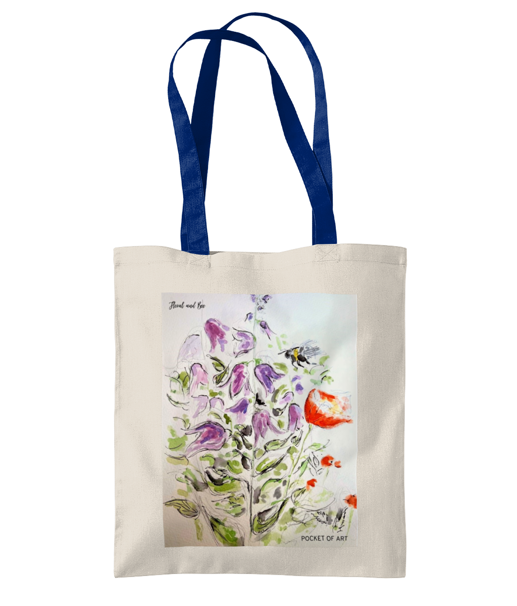 Tote Bag Floral and Bee - Pocket of Art Tote Bags