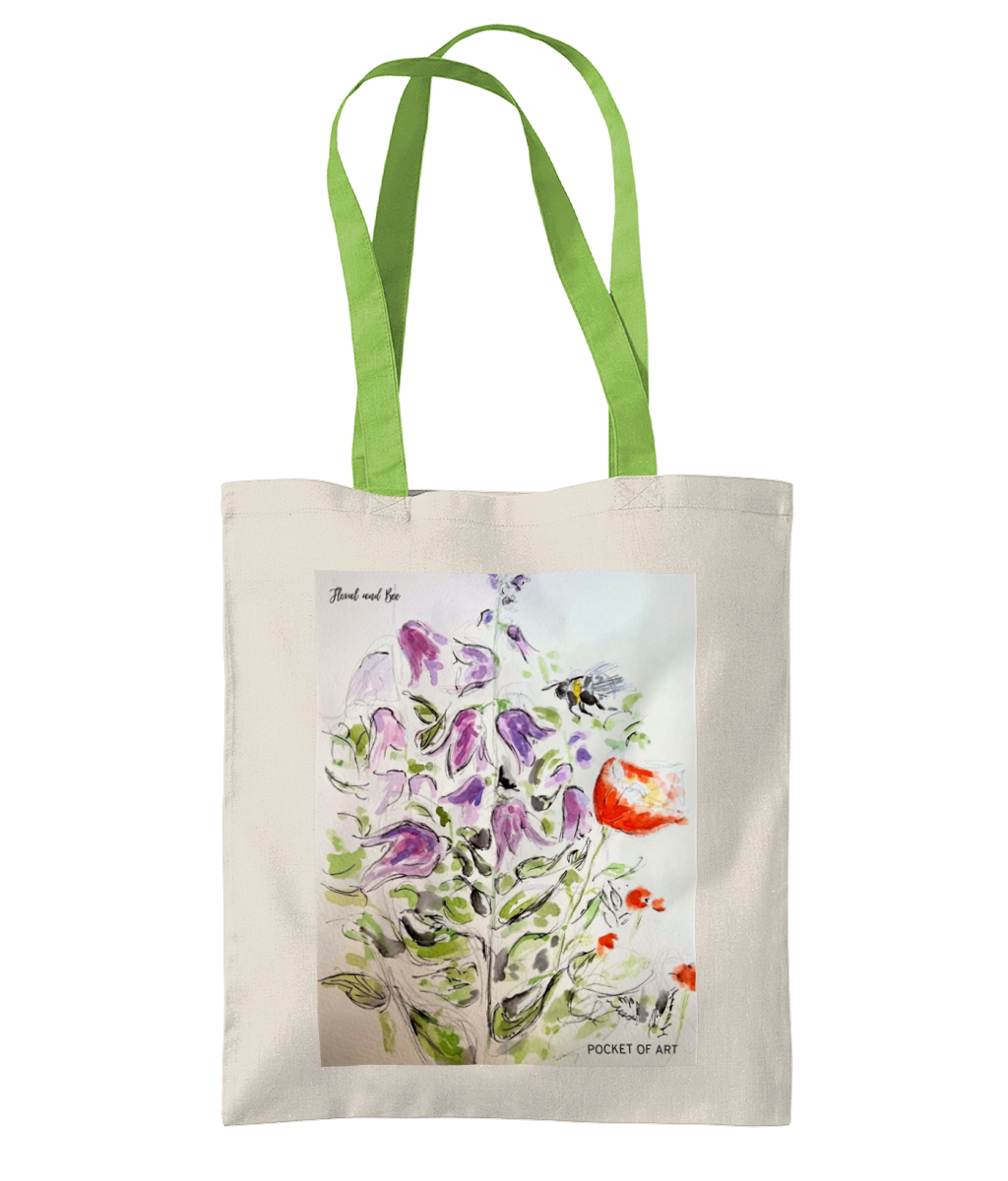 Tote Bag Floral and Bee - Pocket of Art Tote Bags