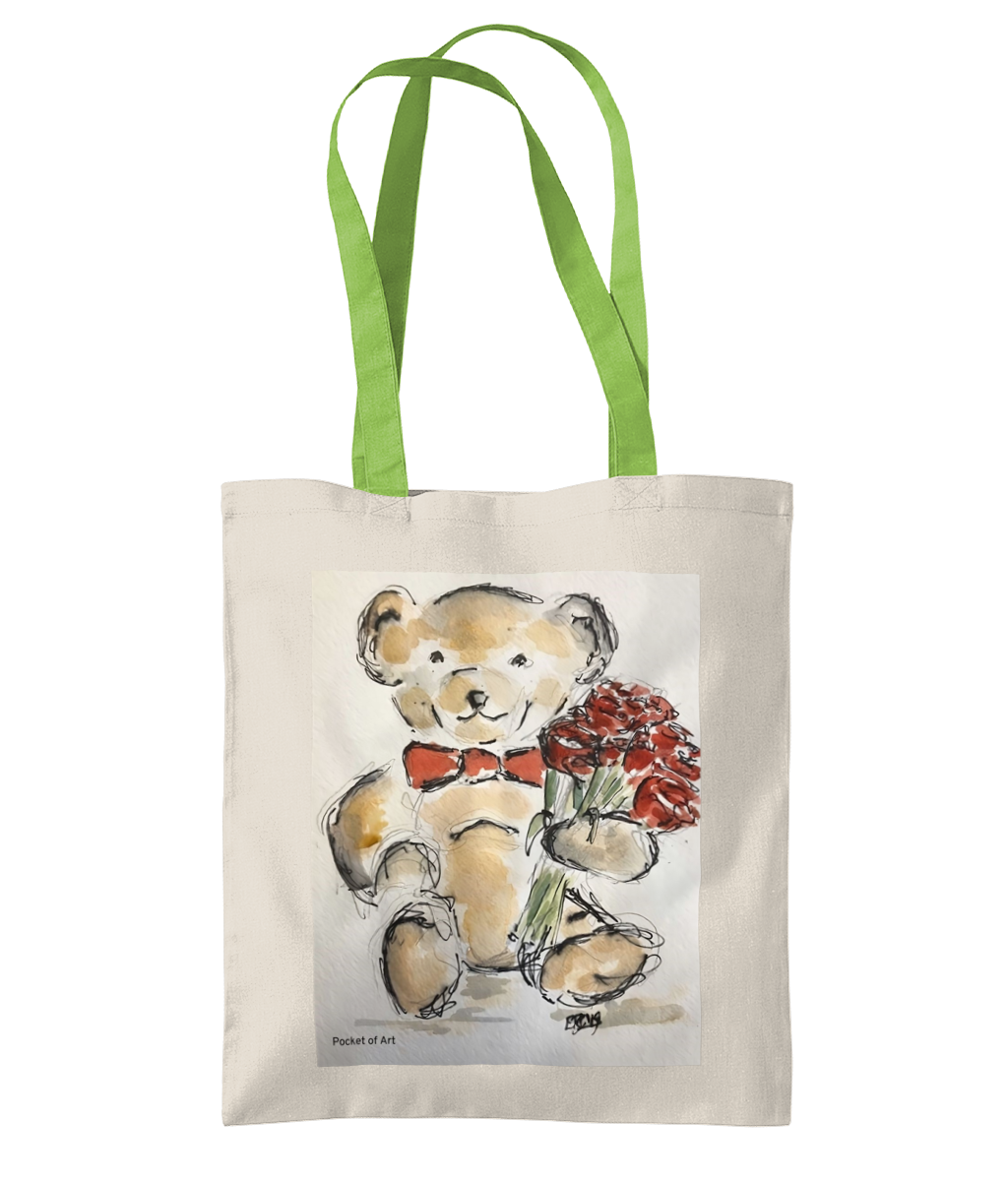 Tote Bag Teddy with Roses - Pocket of Art Tote Bags