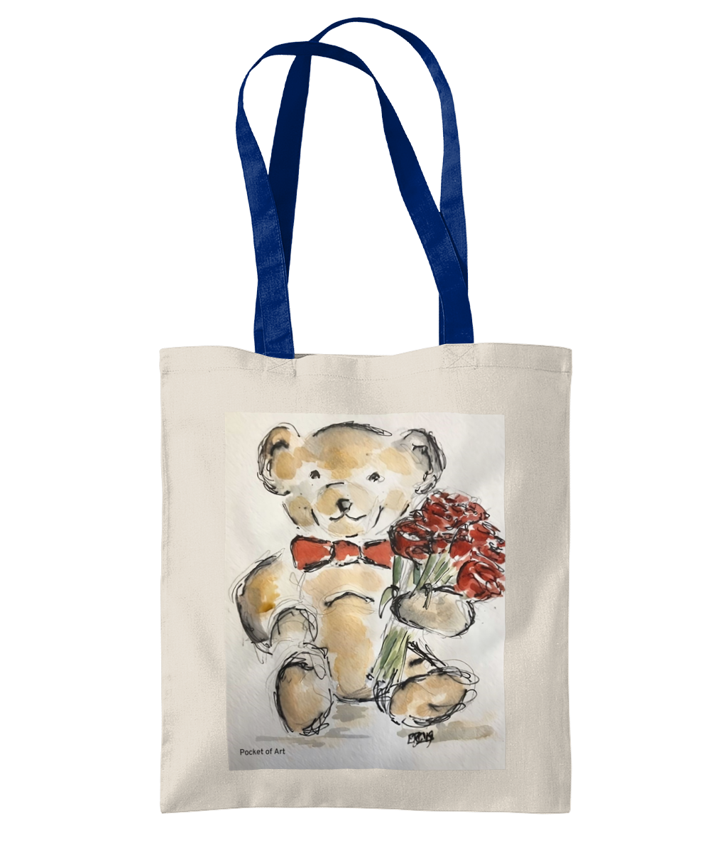 Tote Bag Teddy with Roses - Pocket of Art Tote Bags