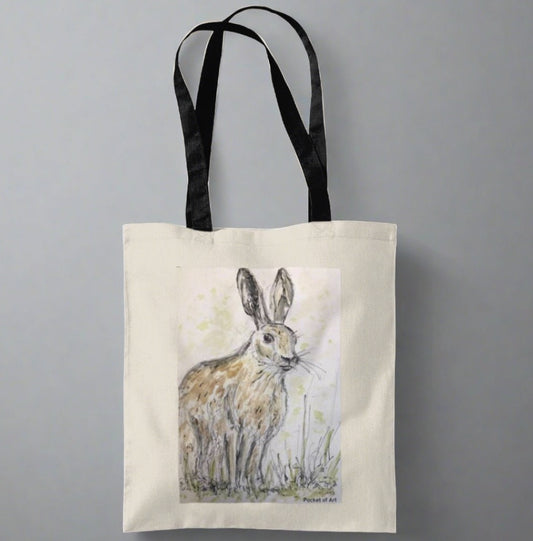 Tote Bag with Hare watercolour - Pocket of Art Tote Bags