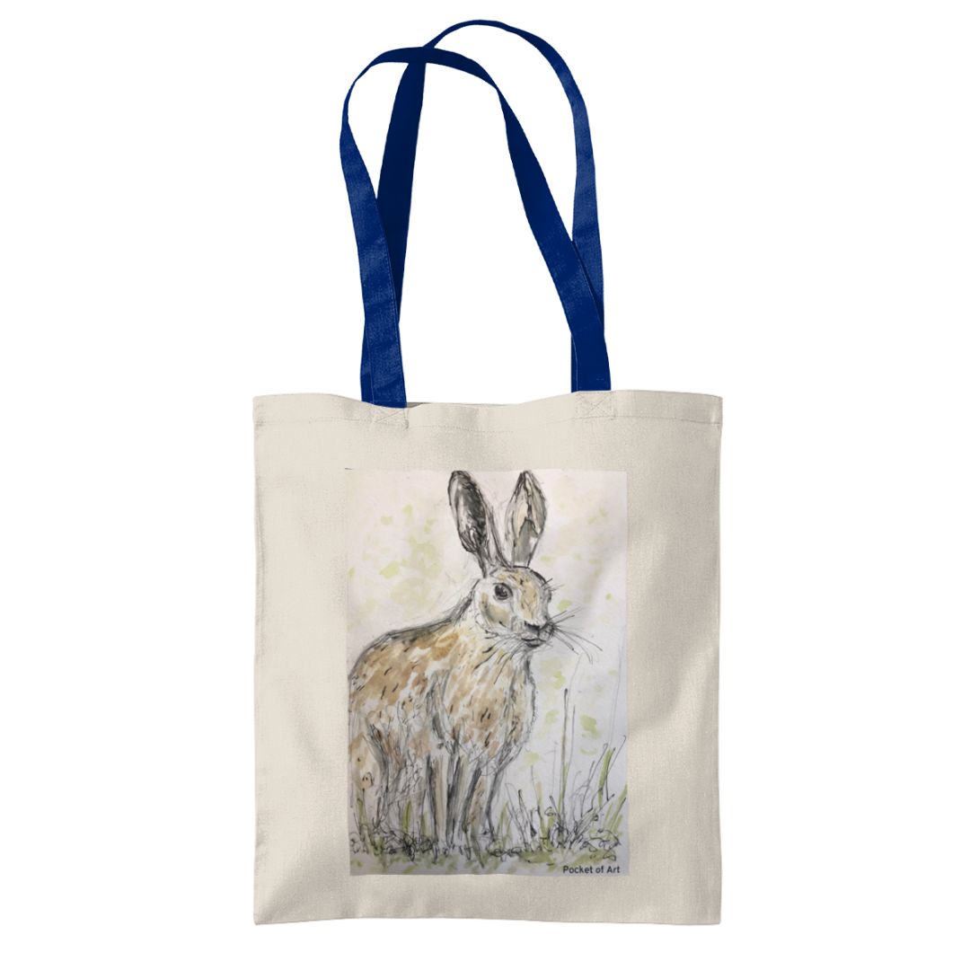 Tote Bag with Hare watercolour - Pocket of Art Tote Bags