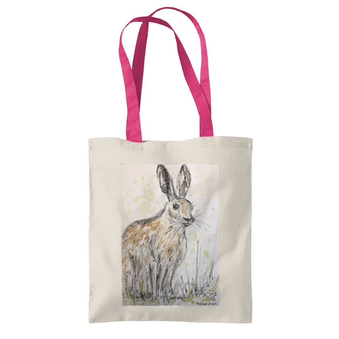 Tote Bag with Hare watercolour - Pocket of Art Tote Bags