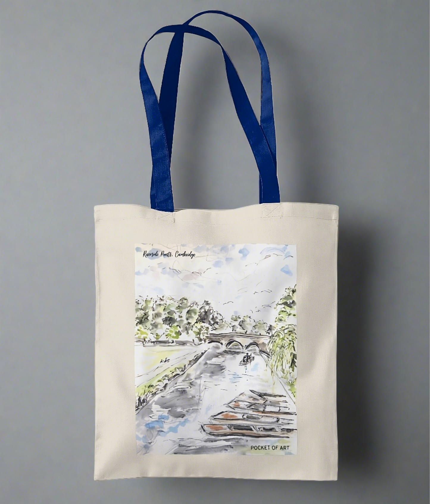 Tote Bag with Riverside Punts - Pocket of Art Tote Bags