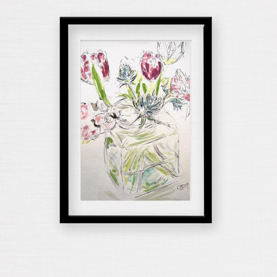 Tulips in a Square Jar - Pocket of Art Watercolour