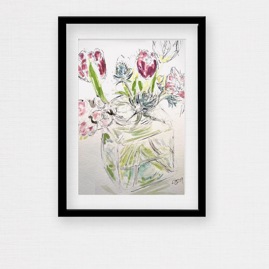 Tulips in a Square Jar - Pocket of Art Watercolour