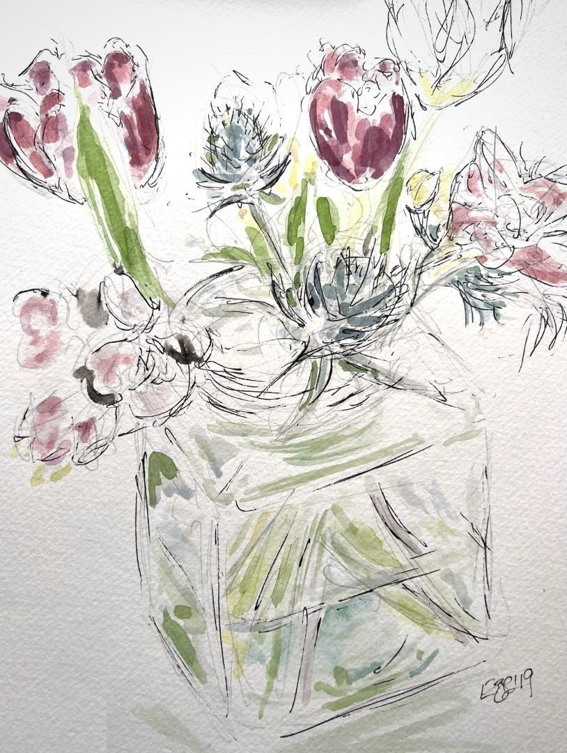 Tulips in a Square Jar - Pocket of Art Watercolour