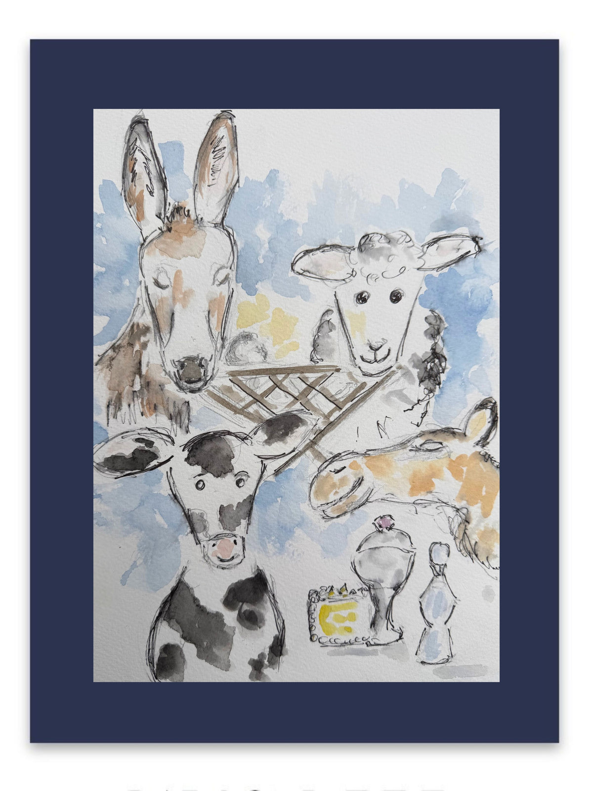 Nativity Animals Scene - Christmas Watercolour
