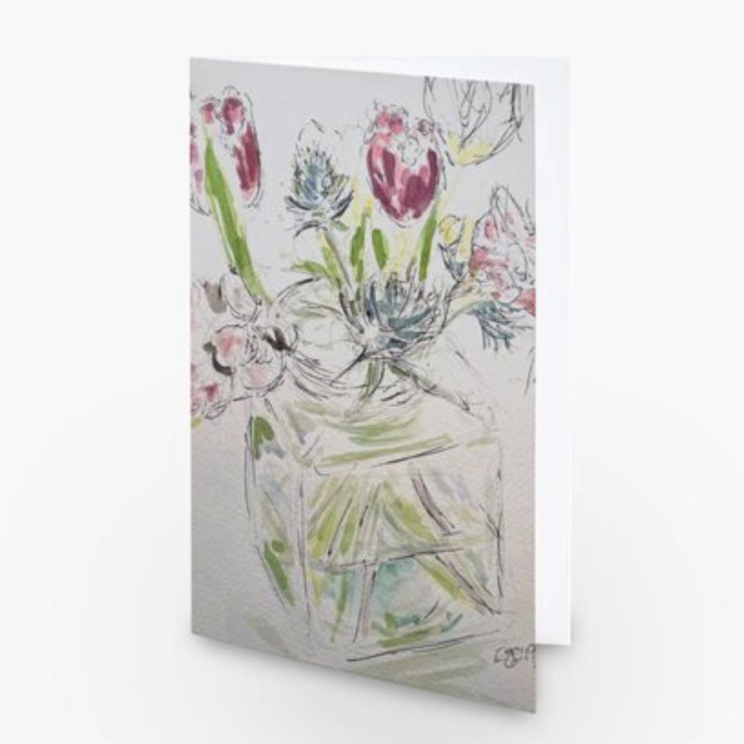 Tulips in a square jar Greetings Card