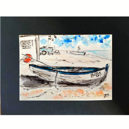 Boat on the shore watercolour