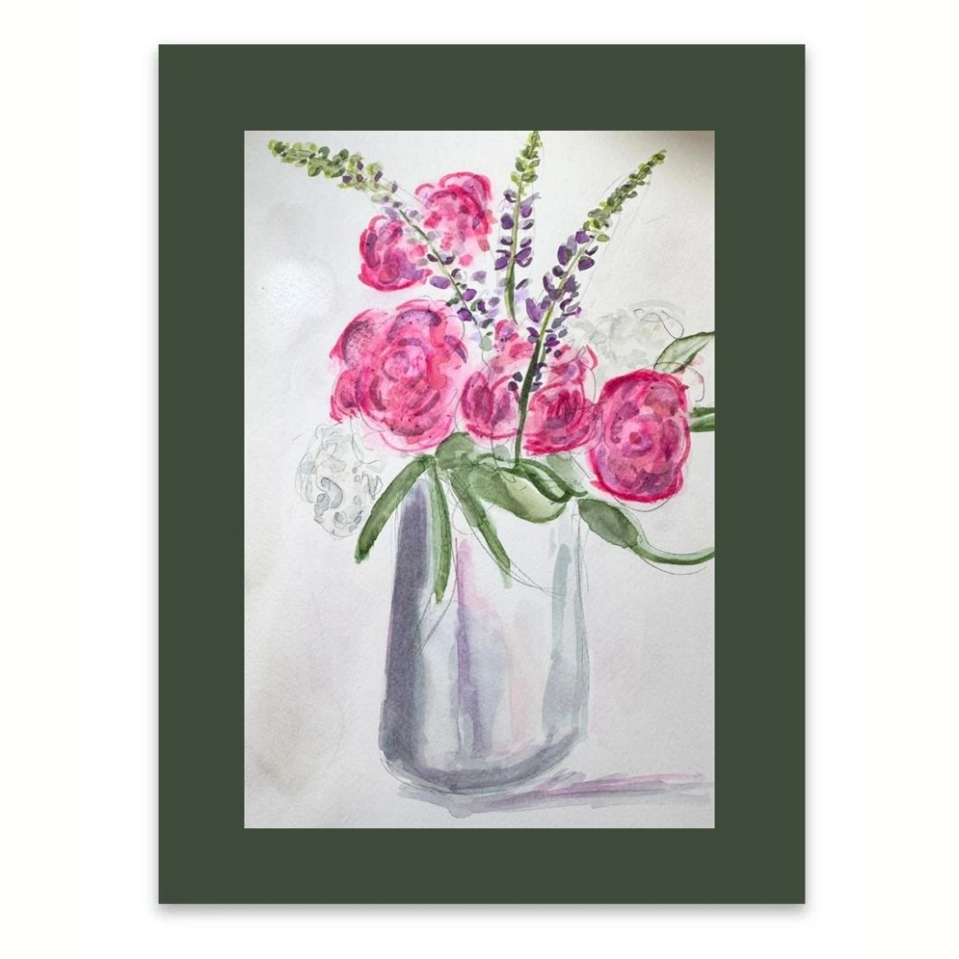 Peonies and Lupins in a Jug watercolour