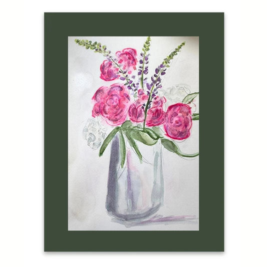 Peonies and Lupins in a Jug watercolour