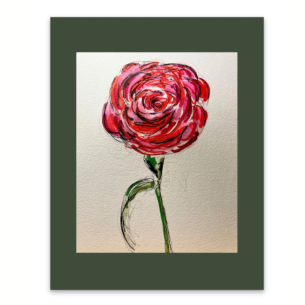 Vibrant Red Rose watercolour