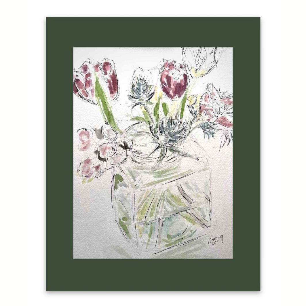 Tulips in a Square Jar watercolour