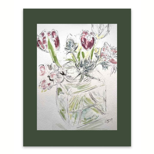 Tulips in a Square Jar watercolour