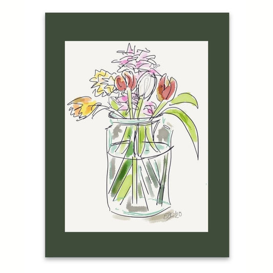 Tulips and Daffodils in a Jar - digital painting