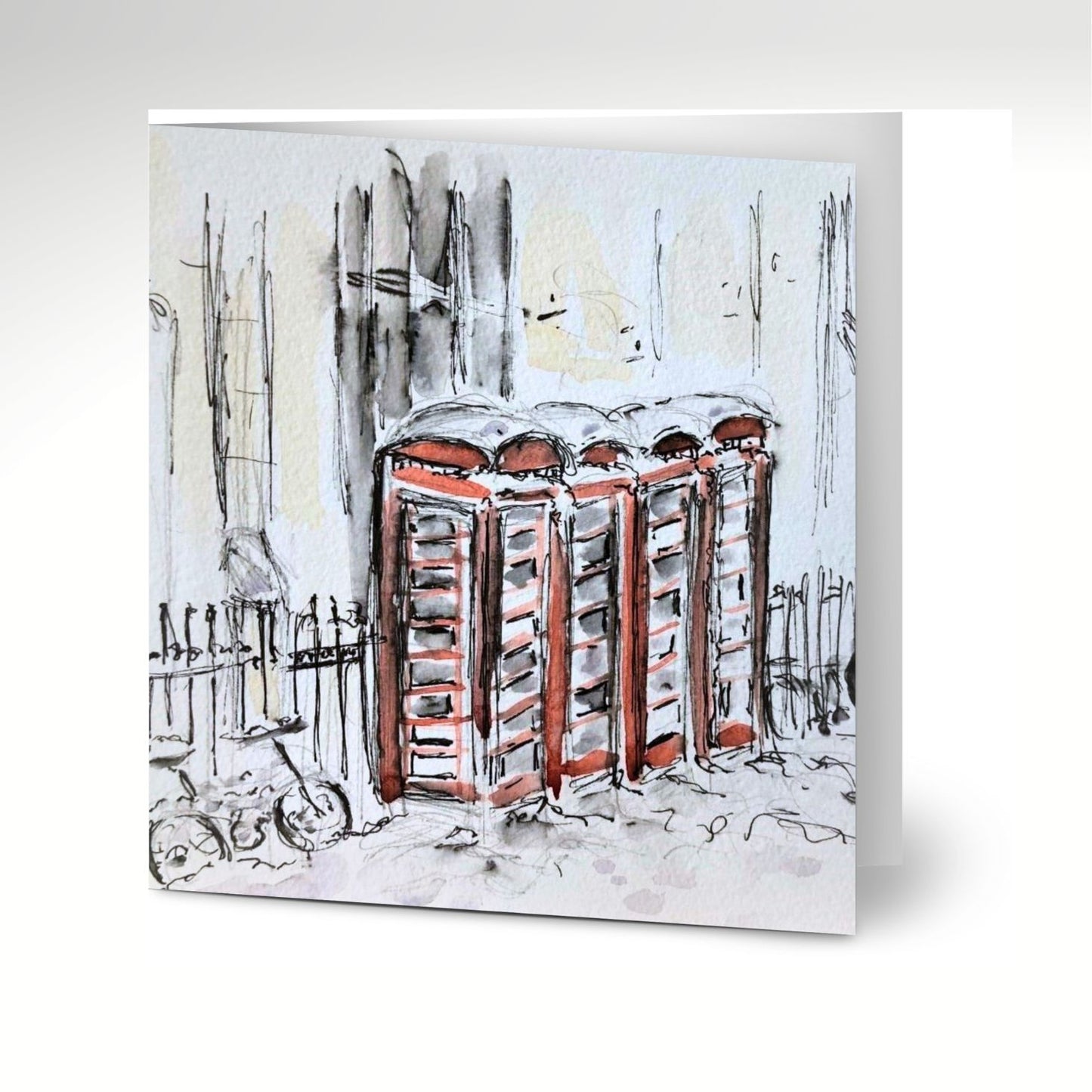 Phone boxes in the snow Greeting Cards x 10